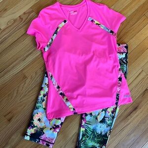 FILA Running Cropped Leggings in Colorful Floral Print and Matching Top